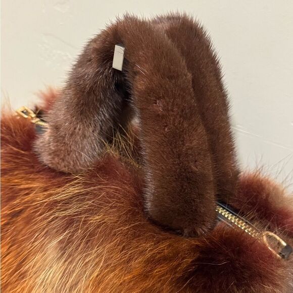 Brown Gradient Real Raccoon Fur & Fur Handles Satchel Bag/Crossbody - Picture 12 of 17